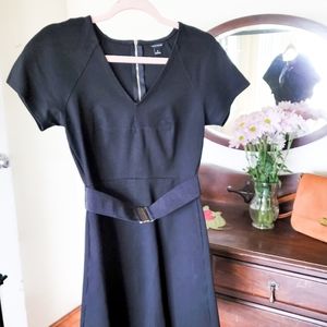 Ann Taylor Black Stretch Belted A Line Dress, Size 0